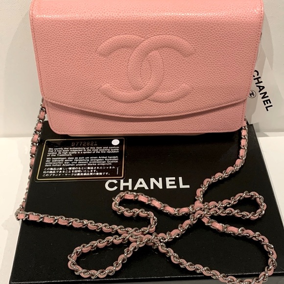 Rare CHANEL Sakura🦄 Pink 9 Series WOC Wallet Chain CC Crossbody Silver Chain HW - Picture 1 of 16